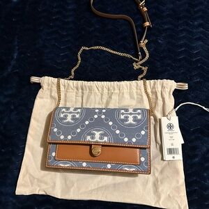 Tory Burch T Monogram Denim Chain Wallet